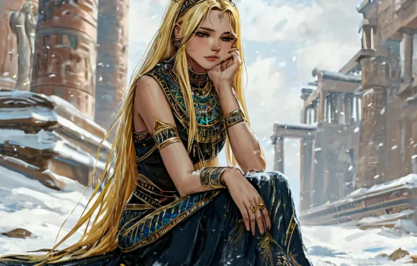 Snow, blonde, Egypt, AI art, Neural network, Nephthys