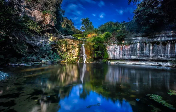 Lake, rocks, waterfall, Spain, Spain, Catalonia, Catalonia, Osona