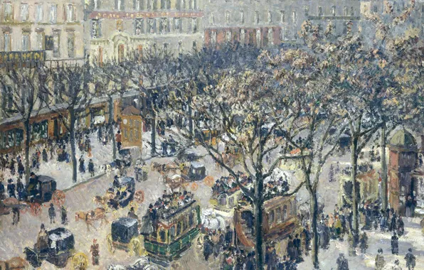 Street, home, picture, the urban landscape, Camille Pissarro, The Boulevard Of The Italians. Morning. Sunlight