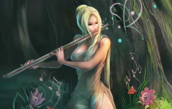 Chest, girl, flowers, flute, art, song, crow aberdeen