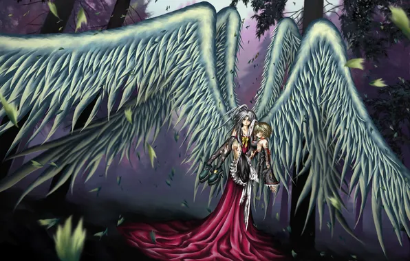 Picture trees, nature, girls, blood, wings, anime, tears, art