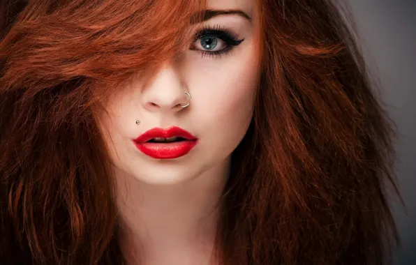 Girl, eyes, piercing, red, red lips