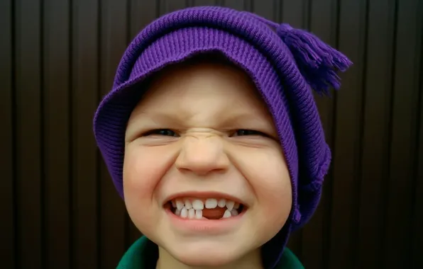 Smile, hat, child, teeth, boy, twisted, bubo