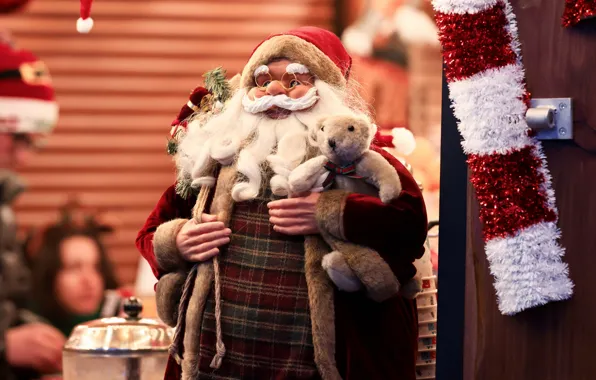 Toy, doll, Christmas, bear, New year, Santa Claus, tinsel, Santa Claus