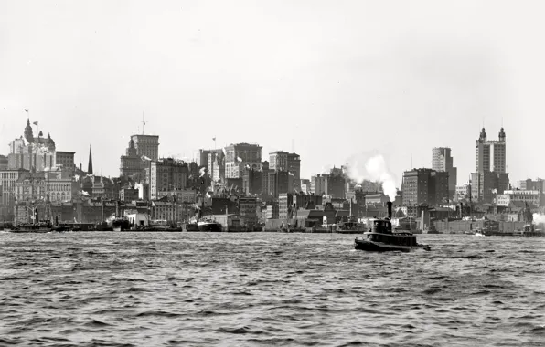 Retro, home, New York, steamer, USA, East River, 1900-the year