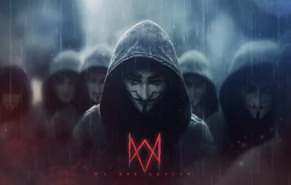 Art, Rain, Legion, Anonymous, Concept Art, Watch Dogs, Mask, People