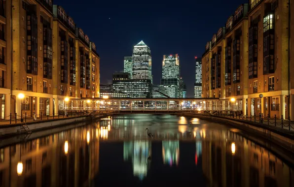 Night, bridge, the city, river, England, London, home, skyscrapers