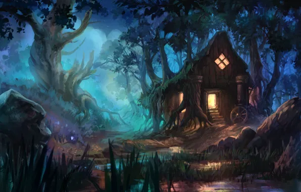 Forest, fantasy, art, house, Anna Anikeyka, Enviroment#3