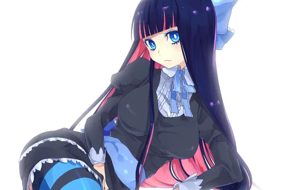 Picture girl, anime, art, bow, sitting, Chalco, anarchy stocking, panty and stocking with garterbelt