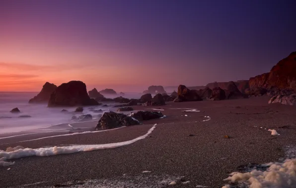 Sand, beach, rocks, The ocean, CA, california, ocean, bodega bay