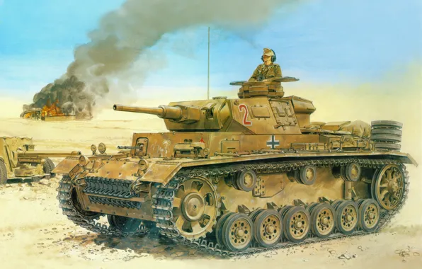 Picture the wreckage, desert, Figure, tank, gun, the Germans, The Wehrmacht, Panzerkampfwagen III