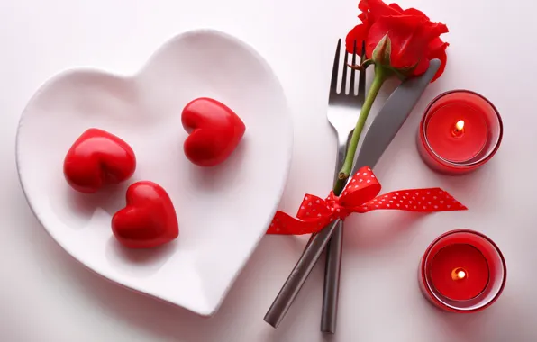 Romance, rose, plate, hearts, love, rose, heart, romantic