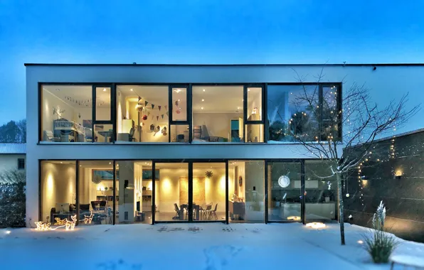 Picture house, design, winter, arhitecture, bauhaus