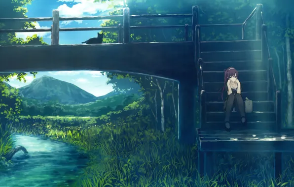 Bridge, girl, kitty