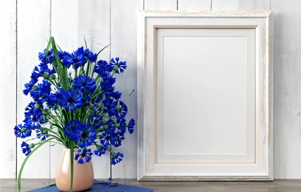 Flowers, blue, bouquet, vase, cornflowers