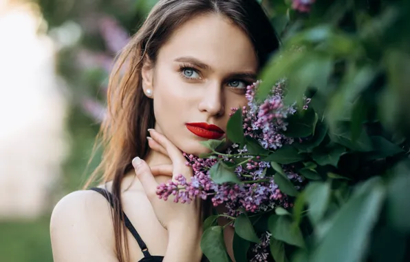 Summer, eyes, look, girl, flowers, red, face, model