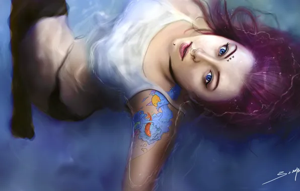 Water, Girl, piercing, tattoo
