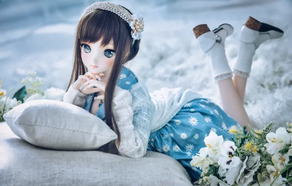 Mood, doll, dress, pillow