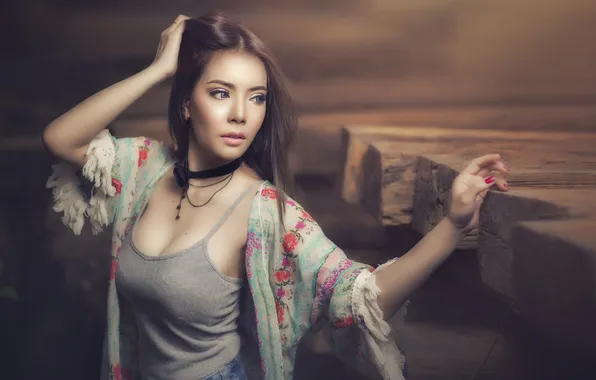 Sexy, model, portrait, makeup, Mike, hairstyle, brown hair, blouse