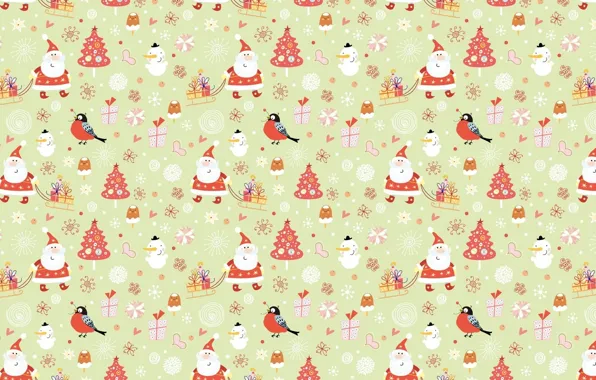 Winter, holiday, New year, sleigh, Santa Claus, bullfinch