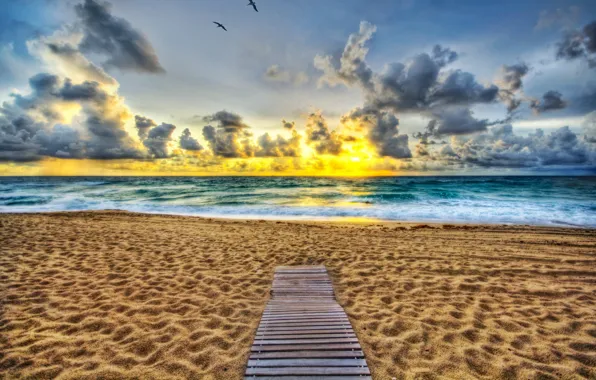 Sand, beach, sunrise, the ocean, FL, bridges, Florida, Palm Beach