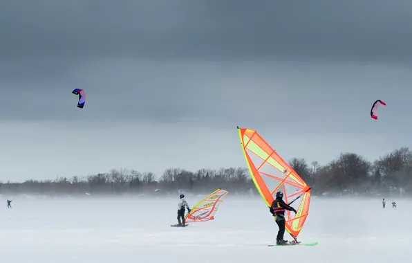 Winter, snow, the wind, snowboarding, Ontario, kite, Keswick, Snowkiting