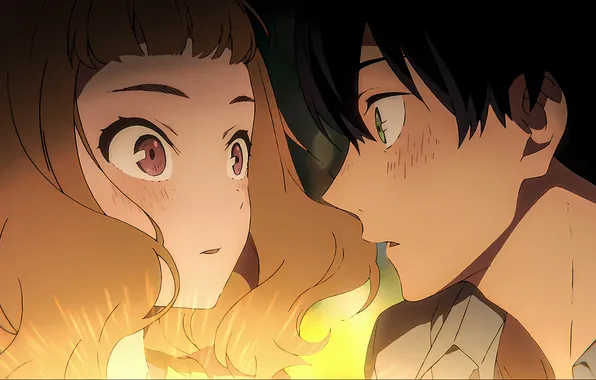 Girl, surprise, anime, girl, guy, anime, high quality, blonde hair