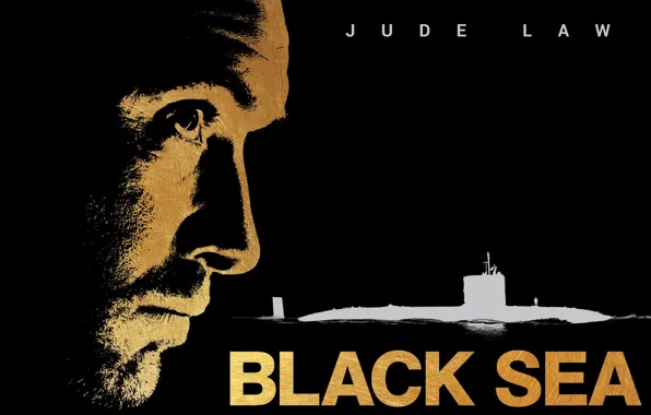 Picture face, silhouette, submarine, profile, black background, poster, Jude Law, submarine