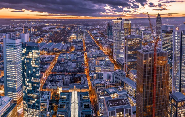 Picture building, home, Germany, panorama, night city, skyscrapers, Germany, Frankfurt am main