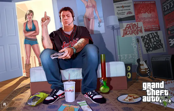 Room, boy, girl, poster, gta, Grand Theft Auto V, Rockstar Games, Jimmy