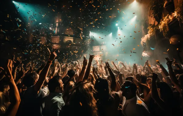 Night, the city, people, holiday, the crowd, salute, Christmas, New year