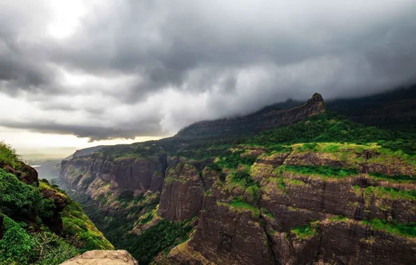 Mountains, India, gorge, The Western Ghats