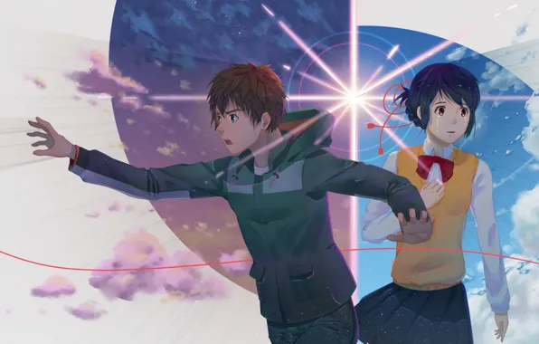 Girl, anime, art, guy, Kimi no VA On, Your name
