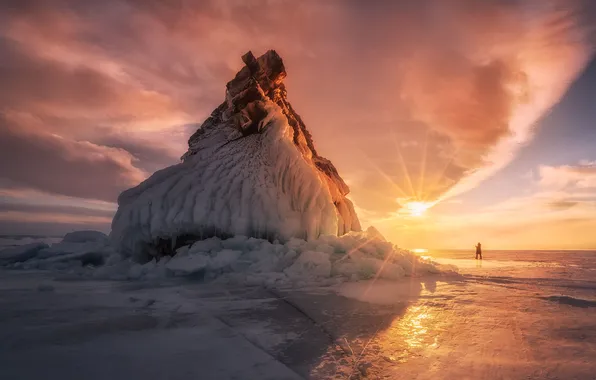 Winter, the sun, clouds, snow, frost, Mikhail Kharitonychev