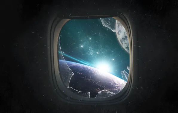 Stars, light, fragments, planet, Window
