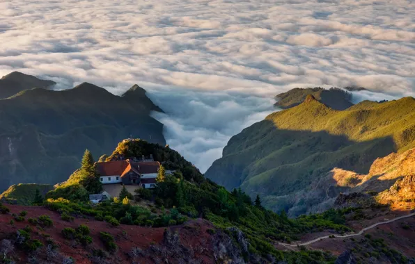Clouds, landscape, mountains, nature, home, Portugal, Madeira