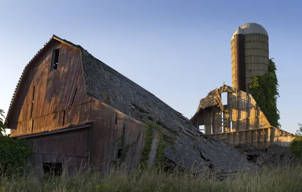 Picture sunset, house, Board, wooden, ruins, abandonment, pimped, building