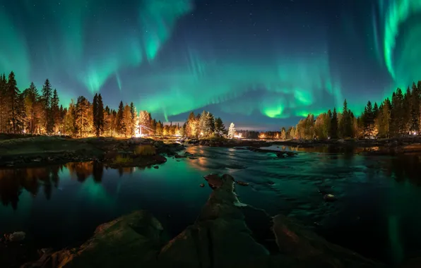 Picture autumn, Northern lights, Finland
