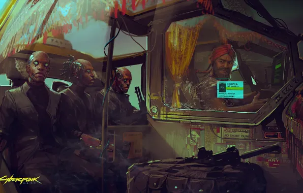 The game, Taxi, Art, Cyborg, CD Projekt RED, Cyberpunk 2077, Cyberpunk, Cyberpunk