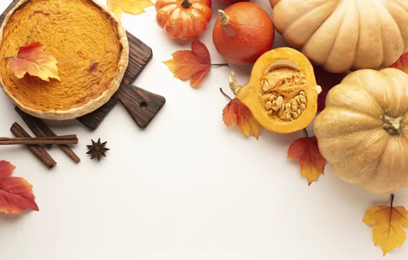 Autumn, leaves, pie, pumpkin, Board, cinnamon, cake, cakes