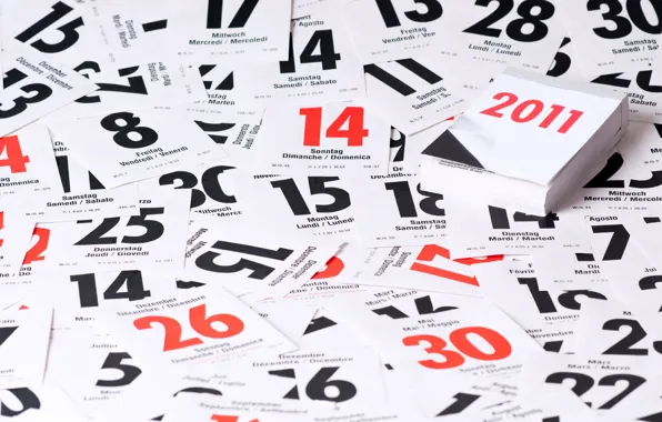 Holiday, new year, sheets, calendar, 2011, days