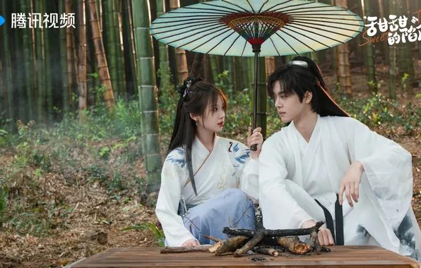 Girl, umbrella, bamboo, China, guy, two, drama, Sweet Trap