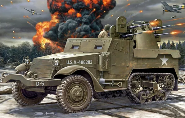 Picture figure, art, shooting, bombs, American, aircraft, M16, APC