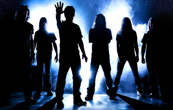 Group, silhouettes, rock, musicians, iron maden