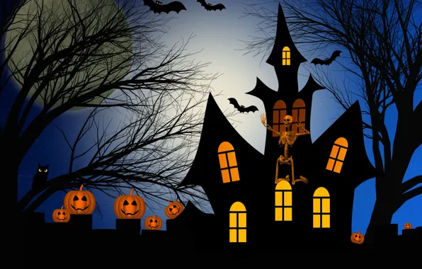 Night, house, pumpkin, Halloween, 31 Oct