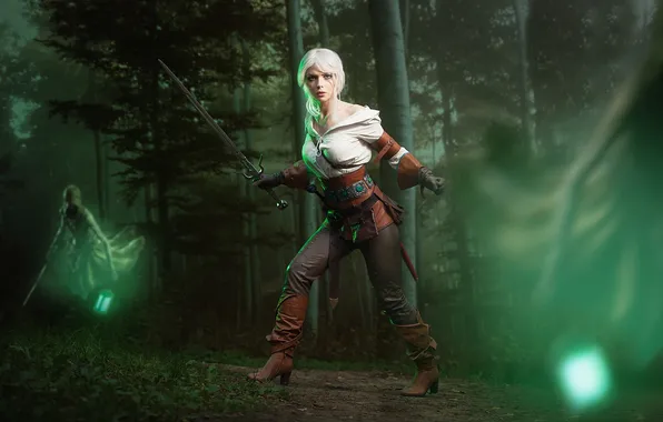 Forest, sword, costume, ghosts, The Witcher, the heroine, The Witcher 3: Wild Hunt, CRIS