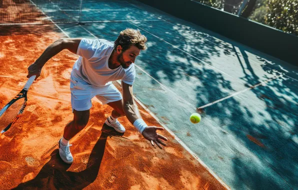 The ball, Sport, Court, Male, Tennis, Racket, Digital art, AI art