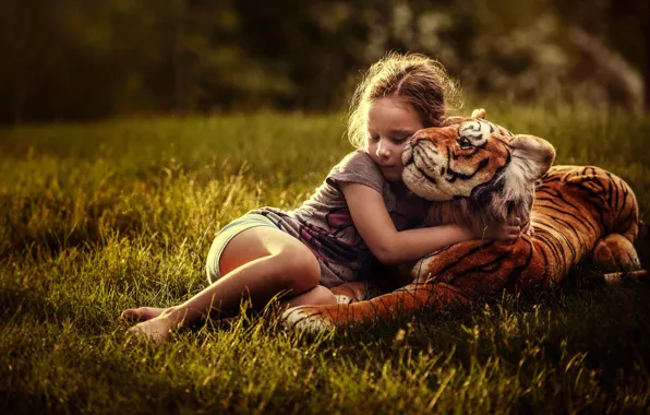 Picture forest, grass, children, childhood, tiger, Park, glade, toy