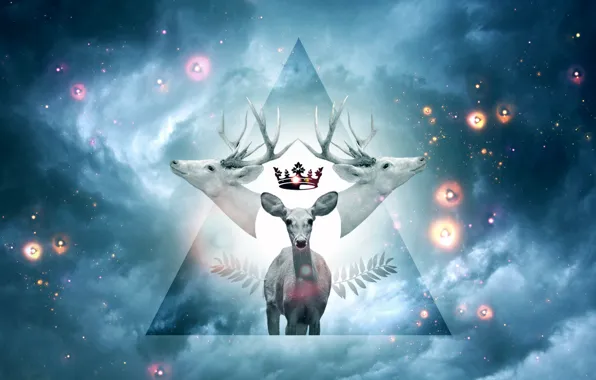Picture the sky, stars, Paradise, deer, crown, figure