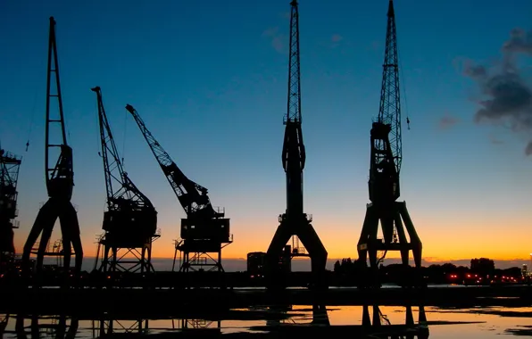 Picture sunset, crane, Port